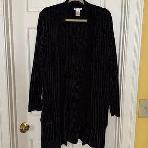 Matty M Charcoal Gray Black Chenille Boyfreind Long Cardigan